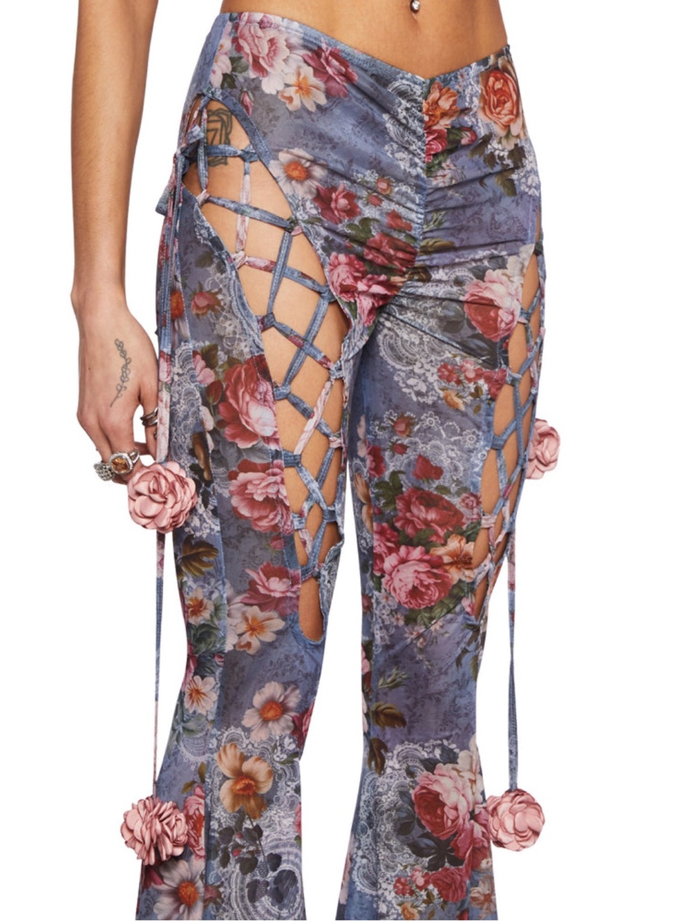 🌹 Current Mood Balcony Serenade Floral Lace-Up Flare Pants Size XL - Picture 4 of 4
